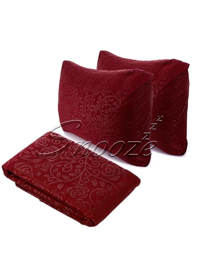snooze - Snooze Flat Jakared microfiber Bed Sheet - Dark red (flowery design) 220*240 Cm + Free 2 Pillowcases - Image 1