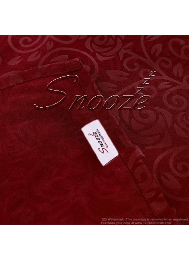 snooze - Snooze Flat Jakared microfiber Bed Sheet - Dark red (flowery design) 220*240 Cm + Free 2 Pillowcases - Image 1