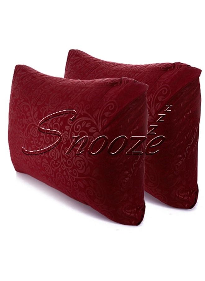 snooze - Snooze Flat Jakared microfiber Bed Sheet - Dark red (flowery design) 220*240 Cm + Free 2 Pillowcases - Image 1
