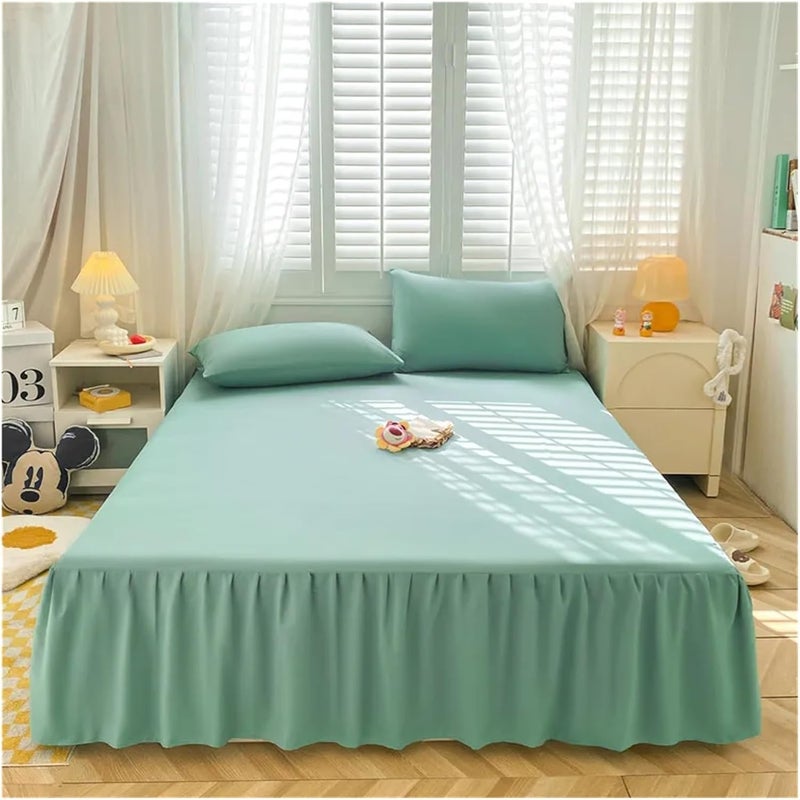 Ruffle Bed Skirt 3 Pieces Solid Color Bed Skirt Brushed Bed Cover Single Bedspread Home Soft Bed Linen Skirt Style Bedsheet(Color 1,200x220cm) - Image 1