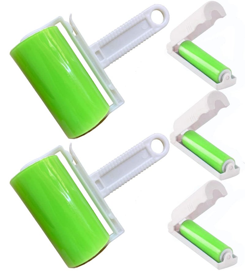 Sticky Travel Lint Roller 5 Pack, Reusable Washable Lint Roller Portable Compact Pet Hair Remover Cleaner with Cover for Clothes, Pet Hairs, Carseats, Include Medium/Small Size (Green) - Image 1