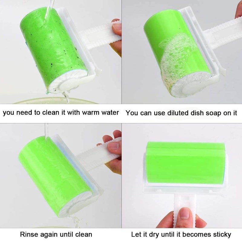 Sticky Travel Lint Roller 5 Pack, Reusable Washable Lint Roller Portable Compact Pet Hair Remover Cleaner with Cover for Clothes, Pet Hairs, Carseats, Include Medium/Small Size (Green) - Image 3