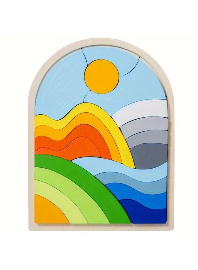 قوس قزح شروق الشمس 3D لغز خشبي مكعبات تعليمية هدية عيد الميلاد للأطفال - Image 1