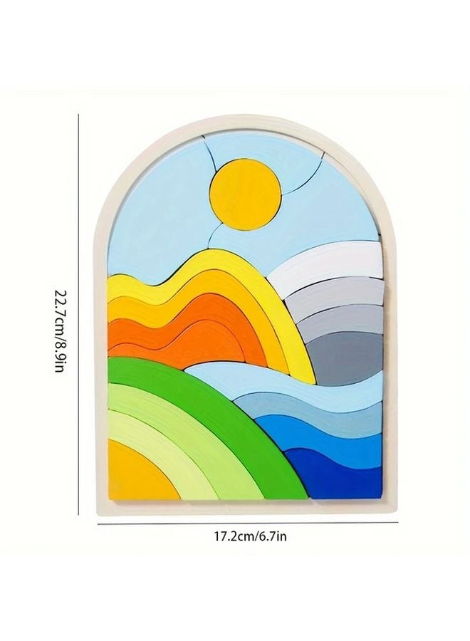 قوس قزح شروق الشمس 3D لغز خشبي مكعبات تعليمية هدية عيد الميلاد للأطفال - Image 3
