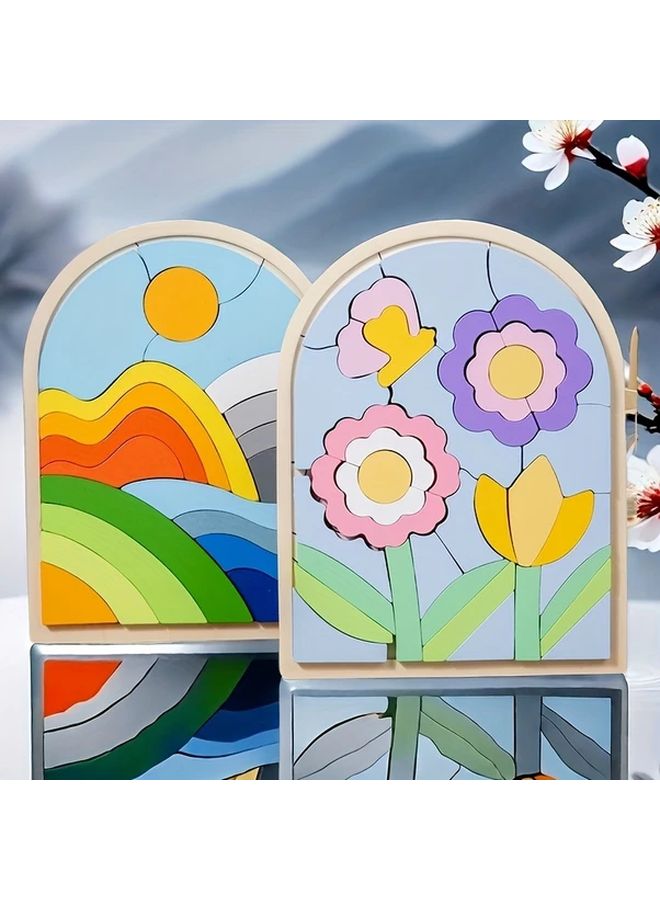 قوس قزح شروق الشمس 3D لغز خشبي مكعبات تعليمية هدية عيد الميلاد للأطفال - Image 5