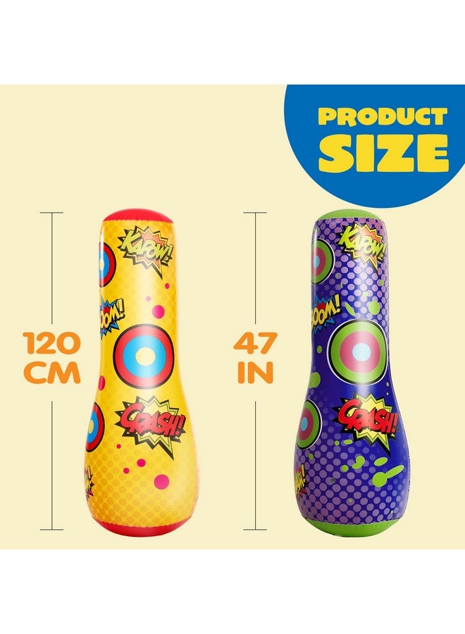 JOYIN عبوة 2 من كيس الضرب القابل للنفخ، 47 بوصة كيس ضرب للأطفال مع حركة الارتداد، كيس ضرب قابل للنفخ هدايا للأطفال - Image 4