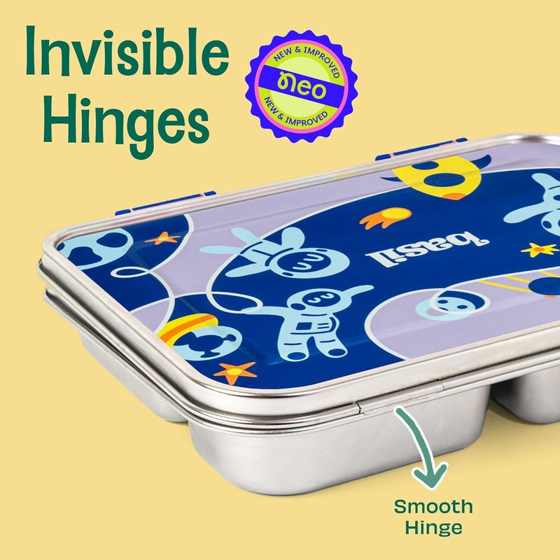 BASIL Bento Neo Classic 2025 – New & Improved, 975 ml 3-Compartment Stainless Steel Lunch Box for Adults, Teens & Kids | Leak-Proof & Easy to Open Tiffin for Office, School, College - Black Car - Image 2