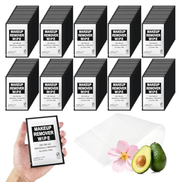 FAOEHN Makeup Remover Wipes Individually Wrapped Pack of 10,Avocado Scent 7x7.9 inch Black Travel Size Facial Cleansing Wipes Towelette for Face Cleansing,Skin Care,Hotel,Camping,Gym,Office - Image 1