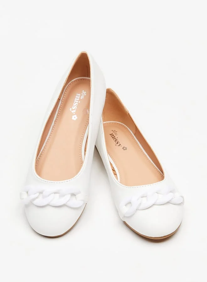 Little Missy Girls Round Toe Ballerina Shoes with Chain Link Detail