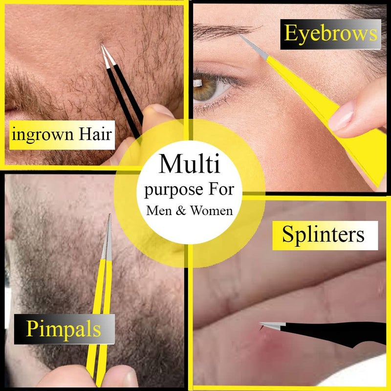 LahGum Metal Super Sharp Pointed Tweezers Precision Fine Point Tip Ingrown Hair Removal Kit - Extra Thin Stainless Facial Hair Remover for Face - Image 5