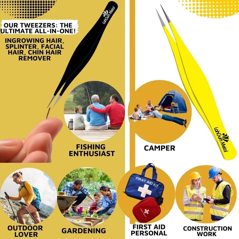 LahGum Metal Super Sharp Pointed Tweezers Precision Fine Point Tip Ingrown Hair Removal Kit - Extra Thin Stainless Facial Hair Remover for Face - Image 4