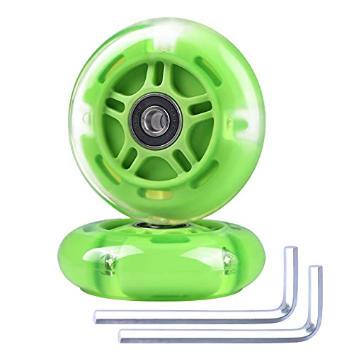 Gladeer 2-Pack 80mm Scooter Rear Wheels Light Up Inline Skate Replacement Wheels w/Bearings (Green) - Image 1