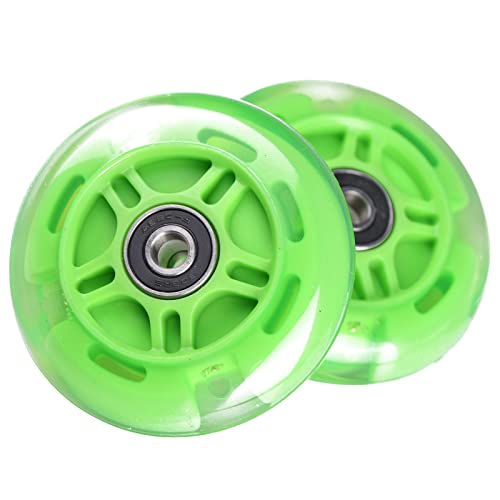 Gladeer 2-Pack 80mm Scooter Rear Wheels Light Up Inline Skate Replacement Wheels w/Bearings (Green) - Image 2