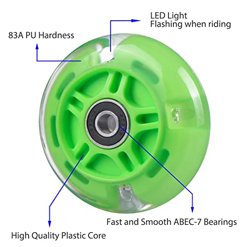 Gladeer 2-Pack 80mm Scooter Rear Wheels Light Up Inline Skate Replacement Wheels w/Bearings (Green) - Image 3
