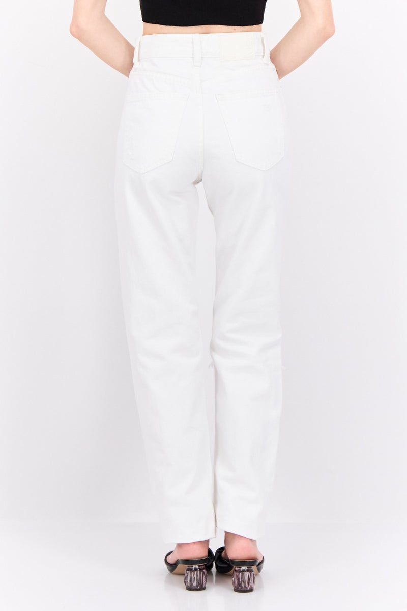 Bershka Women Straight Rip Non Stretchable Jeans, White - Image 3