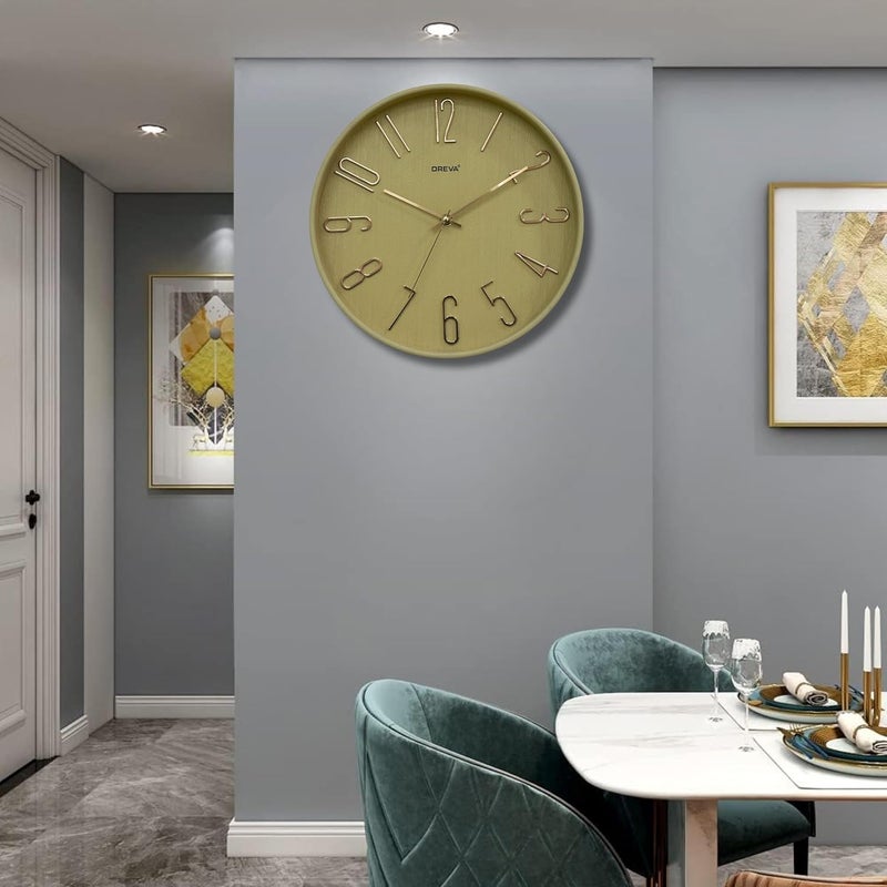 OREVA 12 Inch Round Fancy Embossed Number Dial Contemporary Stylish Quartz Clocks Modern Analog Silent Wall Clock for Living Room Bedroom Latest Home Décor Office AQ-9517SS (Wood) - Image 5