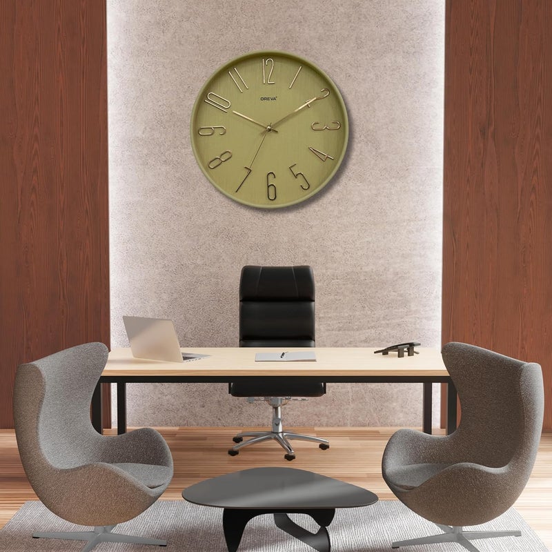 OREVA 12 Inch Round Fancy Embossed Number Dial Contemporary Stylish Quartz Clocks Modern Analog Silent Wall Clock for Living Room Bedroom Latest Home Décor Office AQ-9517SS (Wood) - Image 3