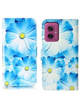 For Motorola Moto G55 Colored Drawing Marble Pattern Leather Phone Case(Blue Flower) - pzsku/ZA19E0304D1181FAD61BBZ/45/_/1739871242/1877b83e-cdf2-4598-968d-4fca91abf88a