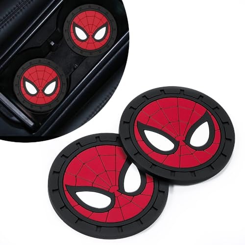 ARTANLIFE Spider Man 2Pcs Car Cup Holder Coasters for Marvel FansThe Spider Man Car Coasters for Car Cup Holder InsertSilicone NonSlip Car Cup Mat 275 Inch - Image 1
