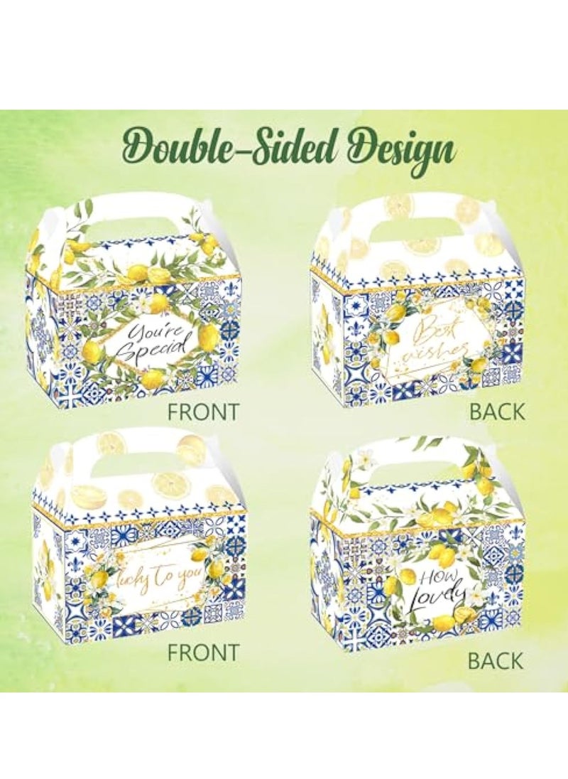 KASTWAVE 24 Pack Capri Lemon Party Cardboard Treat Box, Graduation Candy Boxes, Blue Tile Yellow Lemon Party Favor Boxes, Goody Bags, reat Boxes for Capri Lemon Theme Birthday Bridal Baby Shower Supplies  - Image 5