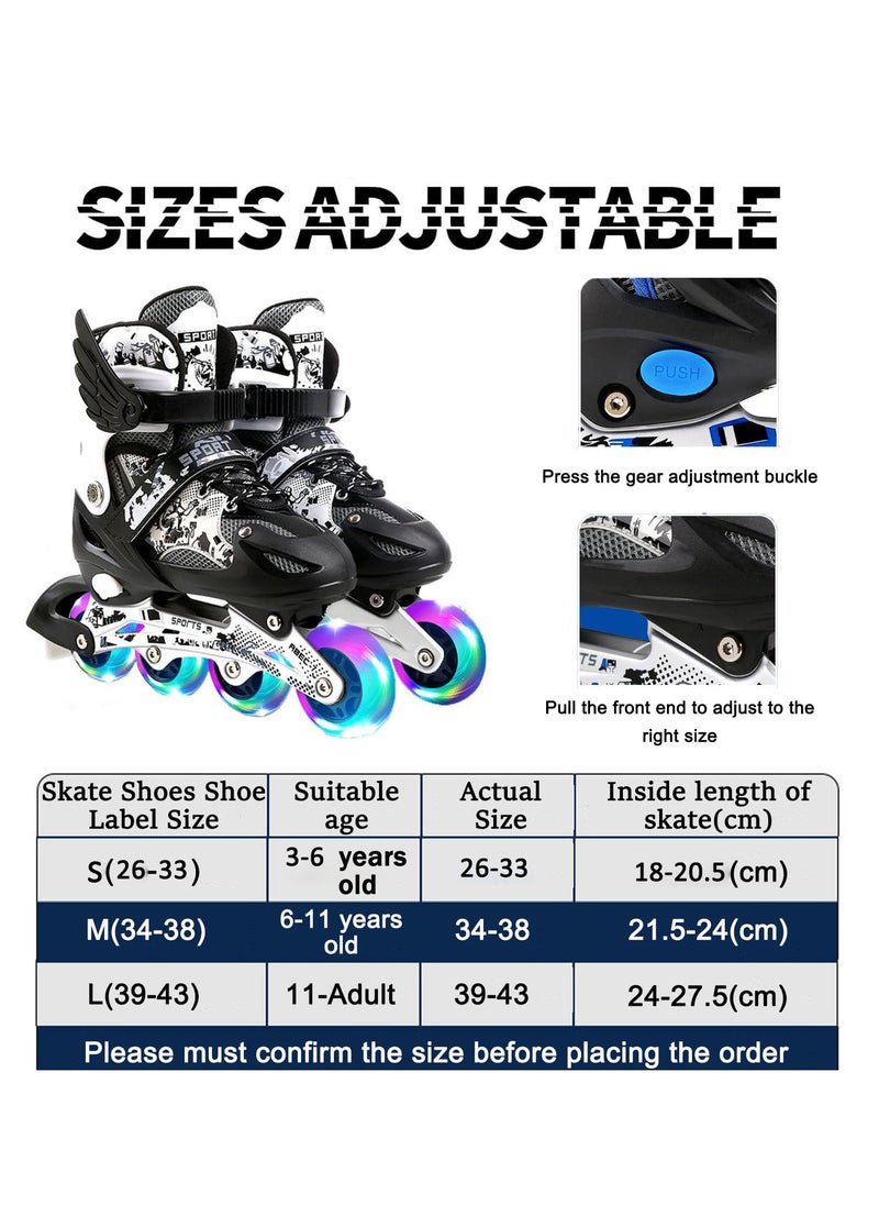 Kids Adjustable Perfect inline skates Roller Skate Shoe Set with LED Flash