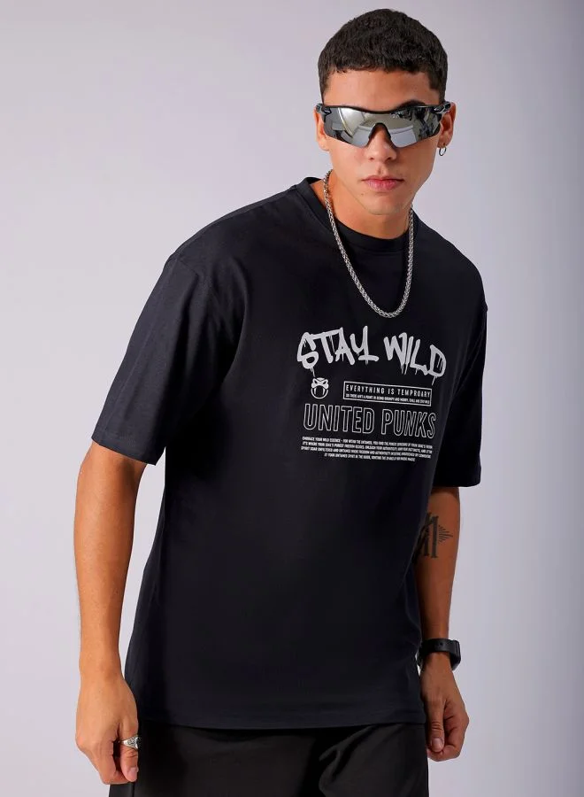 شركة المرآب الهندية Men Boxy Oversized Graphic Back Printed Round Neck Tshirt