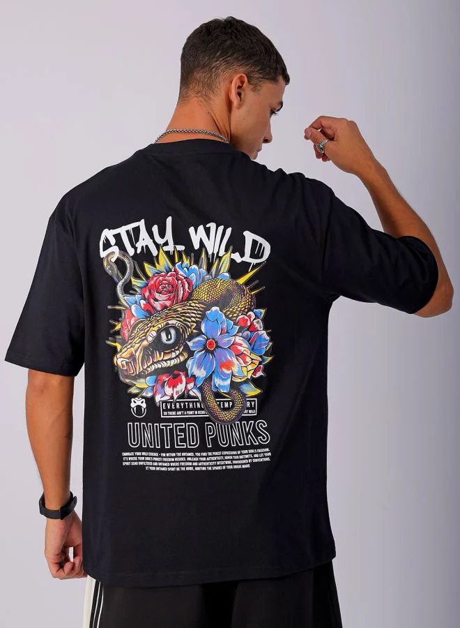 شركة المرآب الهندية Men Boxy Oversized Graphic Back Printed Round Neck Tshirt