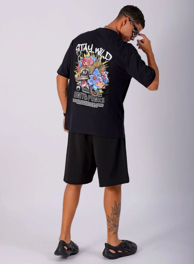 شركة المرآب الهندية Men Boxy Oversized Graphic Back Printed Round Neck Tshirt