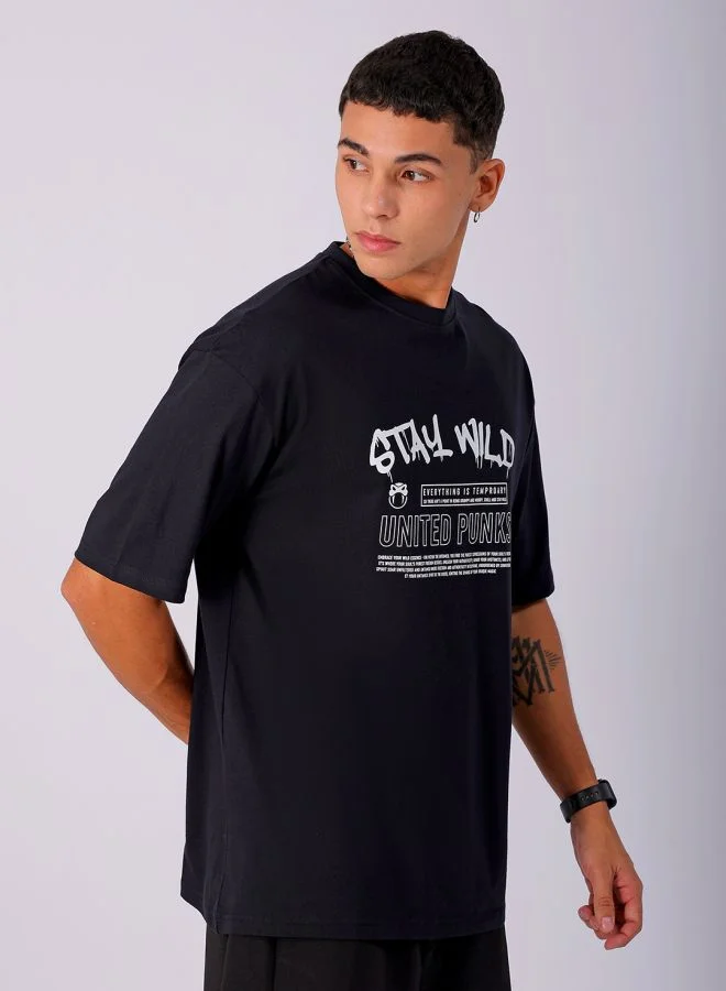شركة المرآب الهندية Men Boxy Oversized Graphic Back Printed Round Neck Tshirt