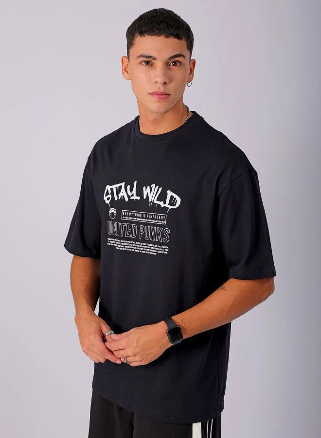 شركة المرآب الهندية Men Boxy Oversized Graphic Back Printed Round Neck Tshirt
