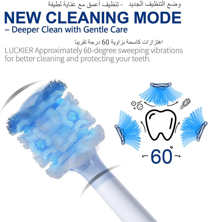 LUCKIER Electric Toothbrush – 60° Left-Right Swinging Motion, 5 Cleaning Modes, 3 Intensity Levels, 4 Replaceable Brush Heads, IPX7 Waterproof, USB Rechargeable – for Home & Travel - Image 2