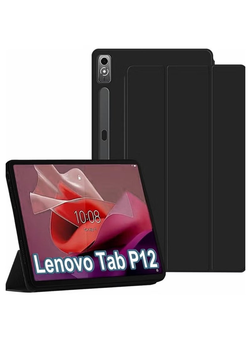 لـ Lenovo Tab P12 12.7 بوصة 2023 غطاء الحالة ، الاستيقاظ التلقائي / النوم ، لمس الجلد المريح ، غطاء واقي ثلاثي الوقوف النحيف - Image 1