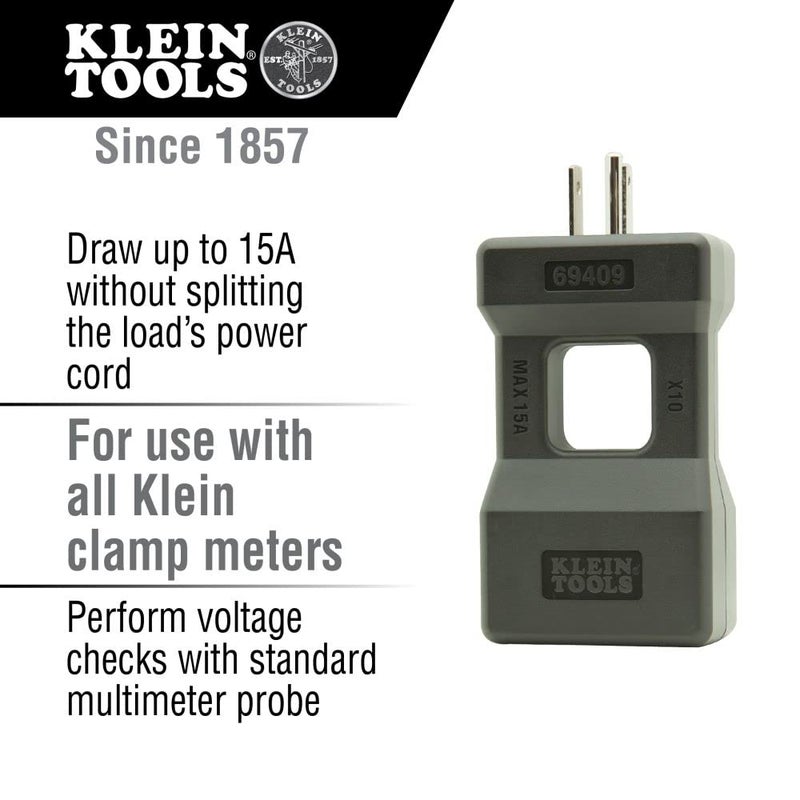 Klein Tools 69409 Line Splitter for Clamp Meter, Measures up to 15A Current Draw, 10x Measurement, Designed for North American Outlets - Image 2