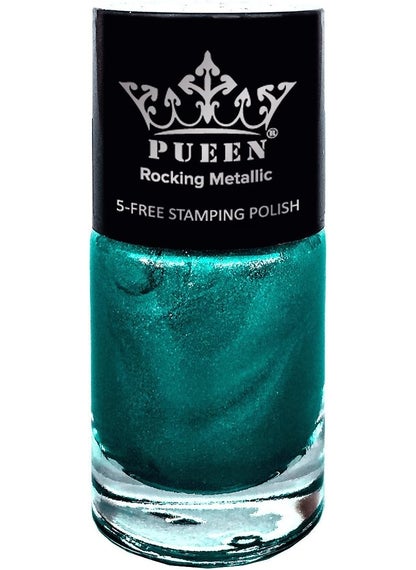 PUEEN PUEEN Rocking Metallic Nail Polish for Nail Stamping Big 5-Free Formula Nail Color Lacquer (611 Mexicali Turquoise)-BH000631 