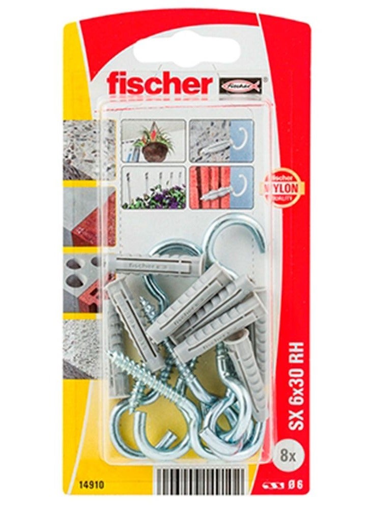 Fischer Nylon Expansion Fixing Plug W/Half Rnd Hooks SX 6 RH B 6Pcs