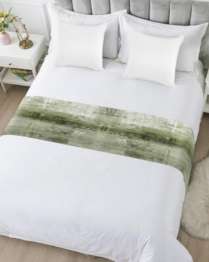 Ldtrchee Bed Runner for King Size Bed, Sage Green Decorative Bed Scarf Throws for Foot of Bed, Modern Geometric Oil Painting Abstract Art Bedding Protector Slipcover Bed Runners for Hotel/Home, 94 x 20 Inch - Image 5