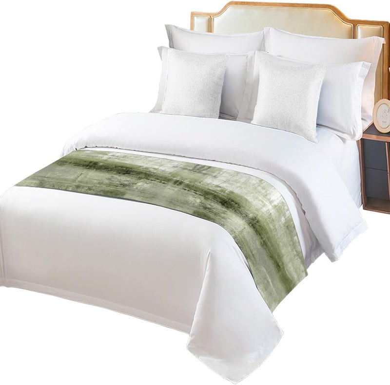 Ldtrchee Bed Runner for King Size Bed, Sage Green Decorative Bed Scarf Throws for Foot of Bed, Modern Geometric Oil Painting Abstract Art Bedding Protector Slipcover Bed Runners for Hotel/Home, 94 x 20 Inch - Image 1