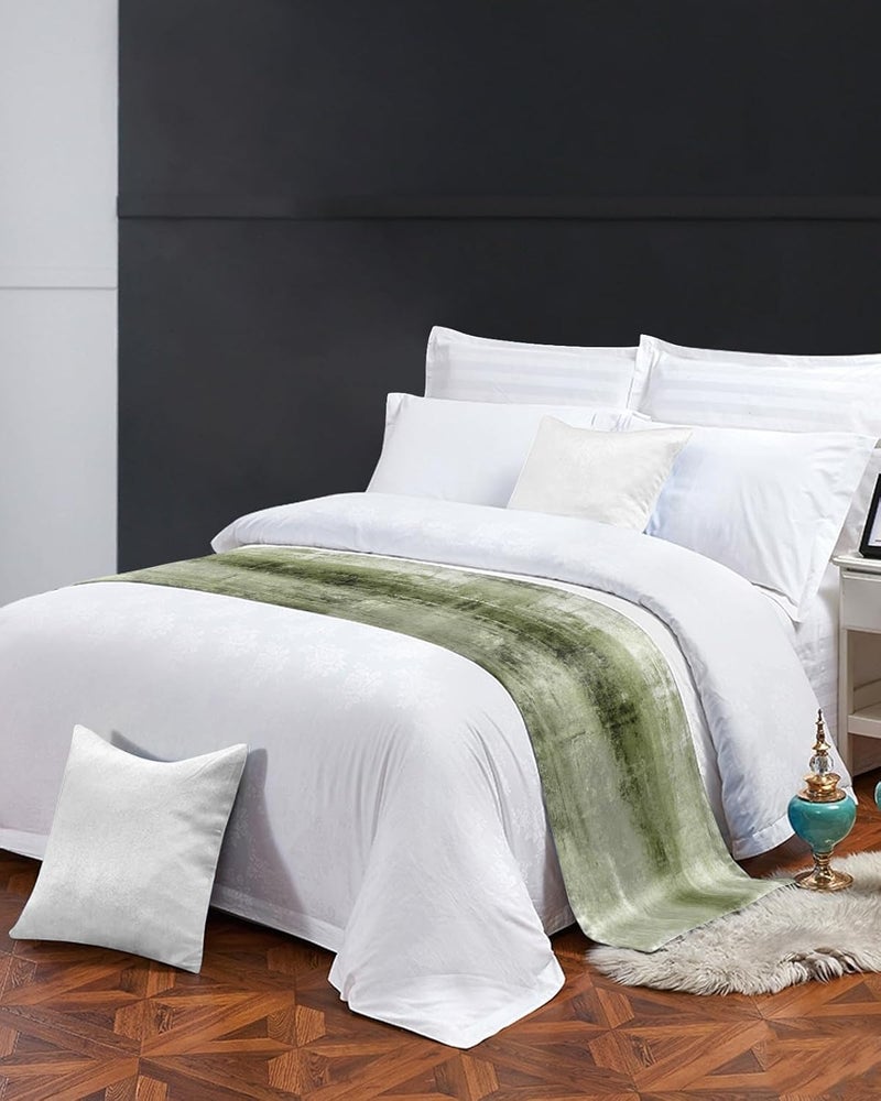 Ldtrchee Bed Runner for King Size Bed, Sage Green Decorative Bed Scarf Throws for Foot of Bed, Modern Geometric Oil Painting Abstract Art Bedding Protector Slipcover Bed Runners for Hotel/Home, 94 x 20 Inch - Image 3