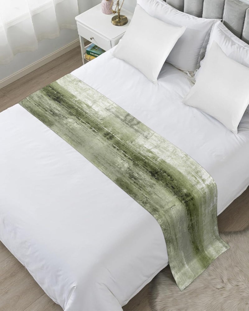 Ldtrchee Bed Runner for King Size Bed, Sage Green Decorative Bed Scarf Throws for Foot of Bed, Modern Geometric Oil Painting Abstract Art Bedding Protector Slipcover Bed Runners for Hotel/Home, 94 x 20 Inch - Image 2