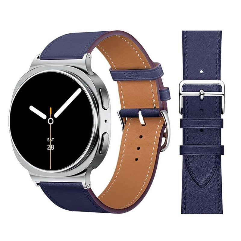 سوار ساعة ذكية سوار جلدي كلاسيكي متوافق مع Samsung Galaxy Watch بملاءمة قابلة للتعديل وحزام بديل للاستخدام اليومي باللون أزرق قابل للتعديل - AuraLuxe - Image 1