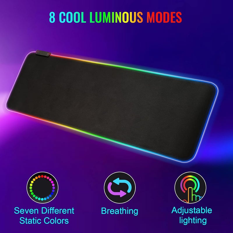 SKY-TOUCH Gaming Mouse Pad, Extra Large Soft Led Extended Mouse Pad (10 Lighting Modes), Anti-Slip Rubber Base Computer Keyboard Mat, Black, Grb Mouse - Image 2