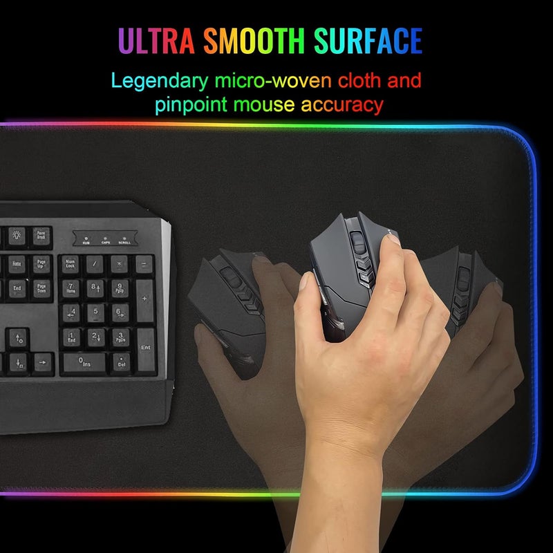 SKY-TOUCH Gaming Mouse Pad, Extra Large Soft Led Extended Mouse Pad (10 Lighting Modes), Anti-Slip Rubber Base Computer Keyboard Mat, Black, Grb Mouse - Image 4