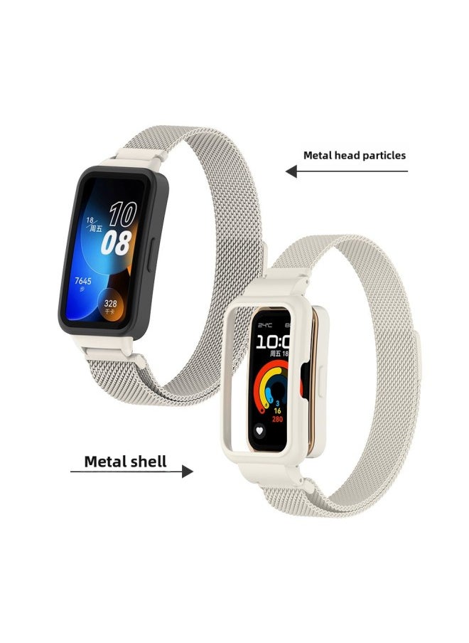 Generic - For HuaweiBracelet 10 Strap For HuaweiBand987 Glory Bracelet Universal Wristband Milanese Strap-Color:Matching Host Color-ivory White-Specifications:Applicable To For HuaweiBand 10/9/8 Generation (with Metal Head) - Image 1