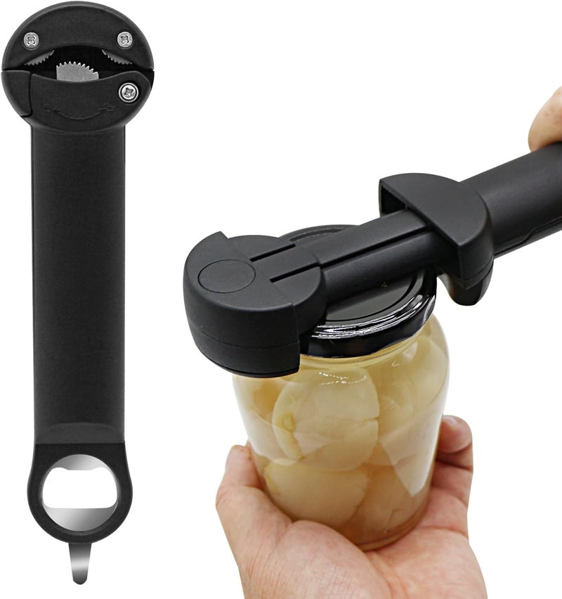 PEAKCLOUDS Multifunctional Retractable Bottle Opener Multi 6 in 1, Adjustable Jar Opener, Kitchen Wine Opener Gadgets(Black) - Image 1