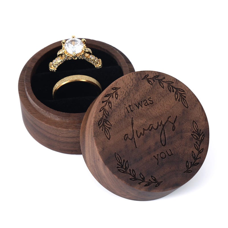 Drnilui Ring Box, Wooden Ring Box for Wedding Ceremony Ring Bearer Box, Engagement Ring Holder Gift for Anniversaries day, Birthday Gift - Image 1