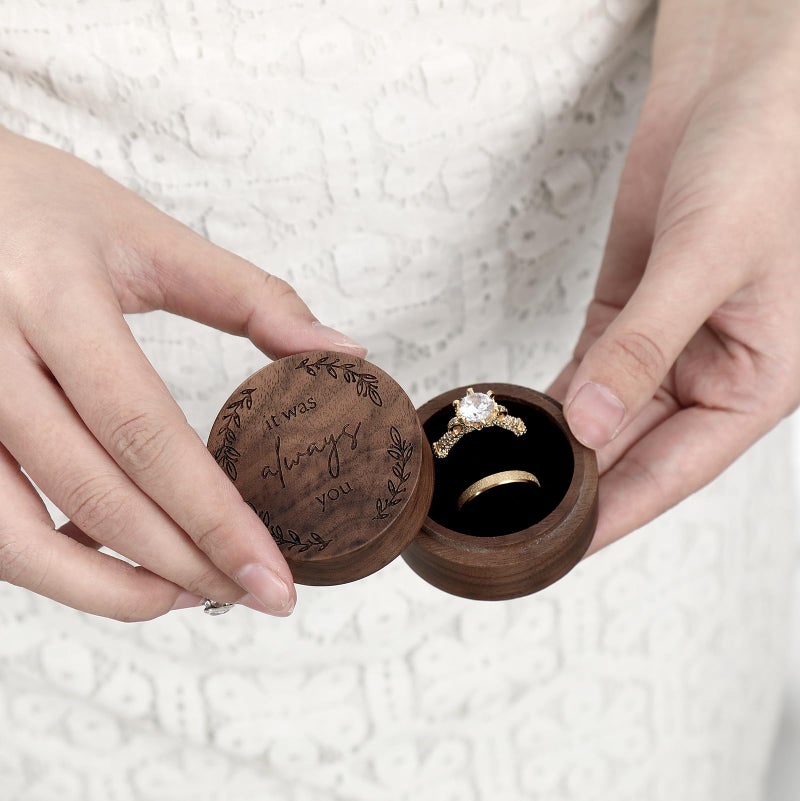 Drnilui Ring Box, Wooden Ring Box for Wedding Ceremony Ring Bearer Box, Engagement Ring Holder Gift for Anniversaries day, Birthday Gift - Image 5
