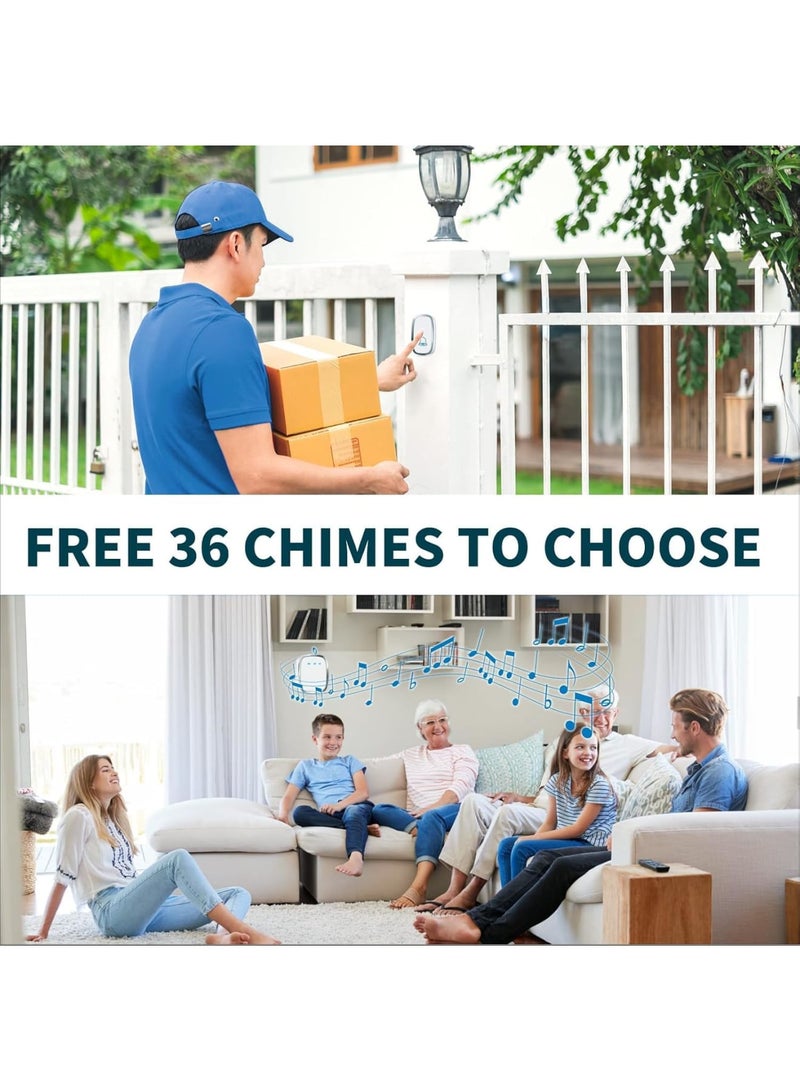 Wireless Doorbell, Waterproof Door Bell Kit with 1000Ft Range 4 Adjustable Volume Levels 36 Chimes and LED Flash Plug in Receiver for Home Office Apartment Classroom, White - Image 5