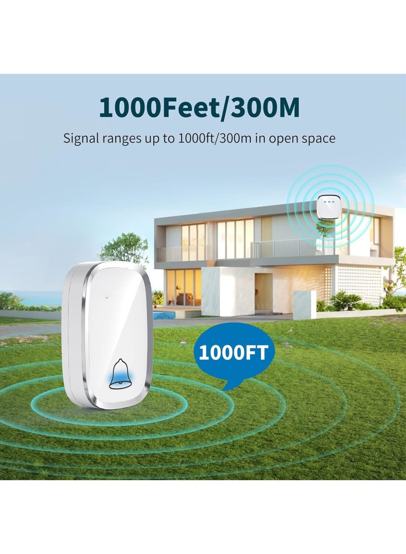 Wireless Doorbell, Waterproof Door Bell Kit with 1000Ft Range 4 Adjustable Volume Levels 36 Chimes and LED Flash Plug in Receiver for Home Office Apartment Classroom, White - Image 3