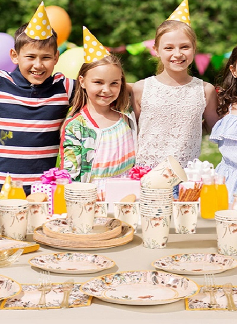 HomarKet 200PCS Disposable Dinnerware Set,25 Guest Party Supplies Dinner Set Include Paper Plates Napkin Cup Straw Plastic Spoon Fork Knive for Baby Shower,Wedding,Birthday (Elegant leaves) - Image 5