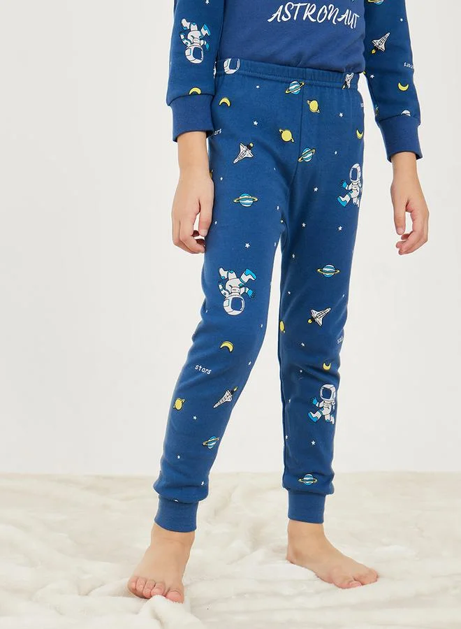 Styli Astronaut Graphic Print T-Shirt & Pyjama Set